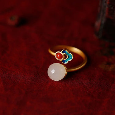 Auspicious Cloud White Jade Endless Luck Ring YourSoulPlace.com